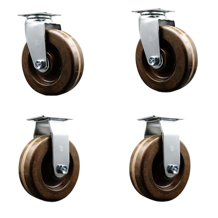 Service Caster 6'' High Temp Phenolic Caster Set with Bronze Bearings 2 Swivel 2 Rigid, 4PK SCC-20S620-PHBZHT-2-R-2